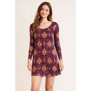 Earthbound trading co Purple Boho Medallion Print Dress Long Sleeve S